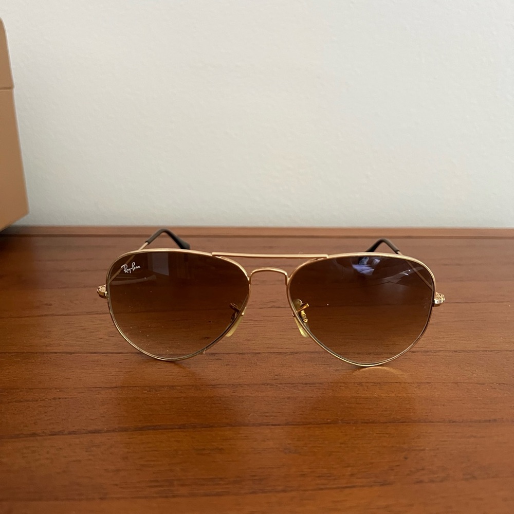 Ray-Ban Gold Frame Aviator Sunglasses with Brown Lenses